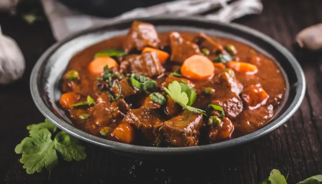 Boeuf bourguignon with carrots and mushrooms
