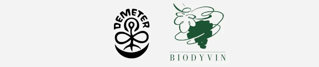 Certification logos for biodynamic wines