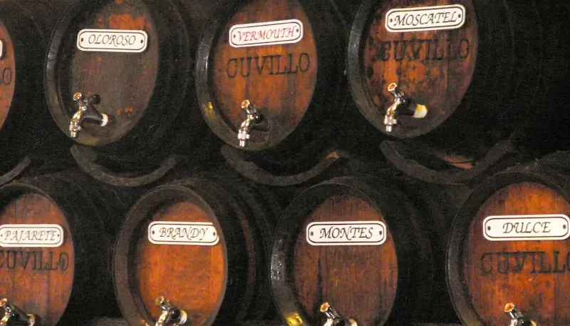 Barrels of fortified wines and grape spirit