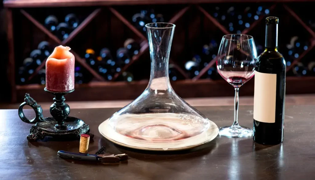 Wine accessories including a decanter, glasses and a corkscrew